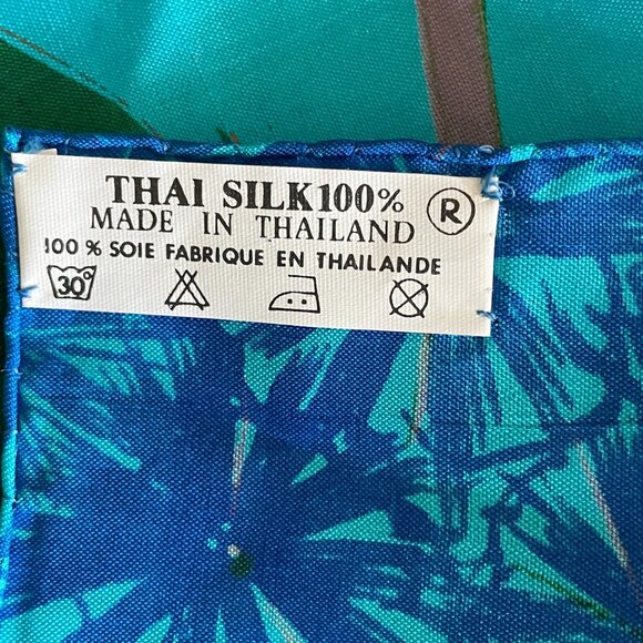 NEW Thai Turquoise Silk Scarf - Floral. 33" x 34.5" - Picture 3 of 6